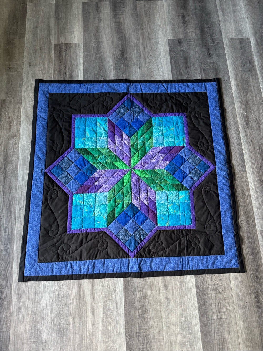 Handmade Lone Star Quilt Purple Green Blue Crib Lap Quilt Patchwork